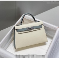 Low Price Hermes Mini Kelly II Bag 19cm in Epsom Leather H19 Cream White/Glacier Grey 2023 (Half Handmade)