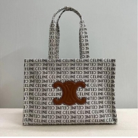 Best Quality Celine Large Cabas Thais Tote Bag in Textile And Calfskin C196762 2024