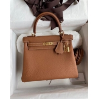 New Style Hermes Kelly 25/28cm Bag in Original Togo Leather K2528 Brown/Gold 2024 (Half Handmade)