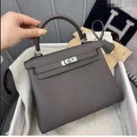 Top Grade Hermes Kelly 25/28cm Bag in Original Togo Leather K2528 Tinware Grey/Silver 2024 (Half Handmade)