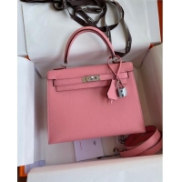Reasonable Price Hermes Kelly 32cm Bag in Original Epsom Leather K32 1Q Milk Shake Pink/Silver (Half Handmade)