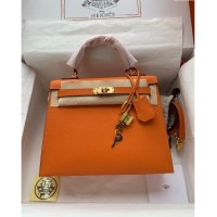 Chic Cheap Hermes Kelly 32cm Bag in Original Epsom Leather K32 Orange/Gold 2024 (Half Handmade)