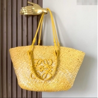 Super Quality Loewe Anagram Basket Bag in Iraca Palm and Calfskin 8008 Yellow 2024