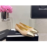 Good Product Chanel Lambskin & Metallic Calfskin Ballet Flat Beige 425028