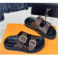 Best Grade Louis Vuitton Double Buckle Strap Sandals in Monogram Canvas Brown 426053