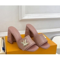 Duplicate Louis Vuitton Shake Slide Sandals 9cm with Quilted Heel in Calfskin Dark Nude 426066