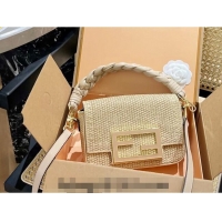 New Design Fendi Baguette Medium Flap Bag in Straw 0513 Beige 2024