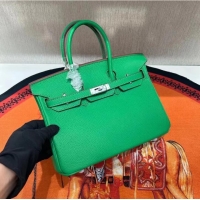 Top Quality Hermes Birkin 30cm Togo Leather Bag 6088 Green Silver