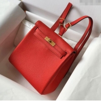 Well Crafted Hermes Kelly Ado Backpack 22cm in Togo Leather H0210 Red/Gold (Half Handmade)