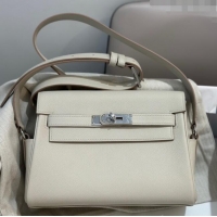 Top Grade Hermes Kelly Messenger Bag in Original Evercolor Leather H1534 Glacier White/Silver 2024 (Full Handmade)