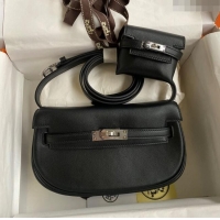 Best Quality Hermes Kelly Moove Bag in Original Swift Leather H1337 Black/Silver 2024(Full Handmade)