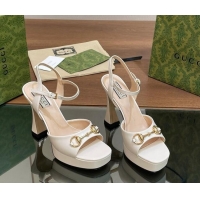 Cheap Price Gucci Horsebit High Heel Platform Sandals 11 in Leather White 427070