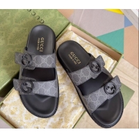 Pretty Style Gucci Men's GG Canvas Flat Slide Sandals Black 427088