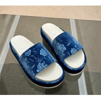 Buy Luxury Gucci Platform Slide Sandals 5.5cm in Printed Velvet Blue 429010