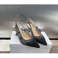 Duplicate Dior J'Adior Slingback Pumps 6.5cm in Grey Cotton Embroidered with Gradient Strass 0506065