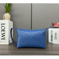 Good Product Loewe Men's Puzzle Fold wash bag in shiny calfskin 052403 Blue 2024