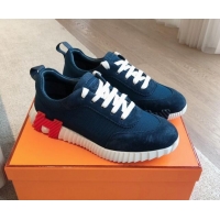 Good Product Hermes Bouncing Sneakers in Technical Mesh and Suede Dark Blue 425126