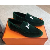 Good Looking Hermes Paris Velvet Loafers Green 425207