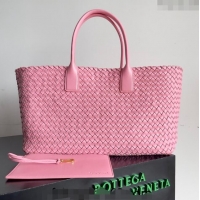 Best Quality Bottega Veneta Large Cabat Tote Bag in Intreccio Leather 608811 Pink 2024