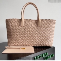Best Price Bottega Veneta Large Cabat Tote Bag in Intreccio Leather 608811 Nude Pink 2024