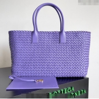 Popular Style Bottega Veneta Large Cabat Tote Bag in Intreccio Leather 608811 Violet Purple 2024
