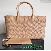 New Fashion Bottega Veneta Large Cabat Tote Bag in Intreccio Leather 608811 Beige 2024