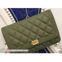 Sophisticated Chanel Boy Wallet On Chain WOC Bag In Grained Leather CH61803 Olive/Gold