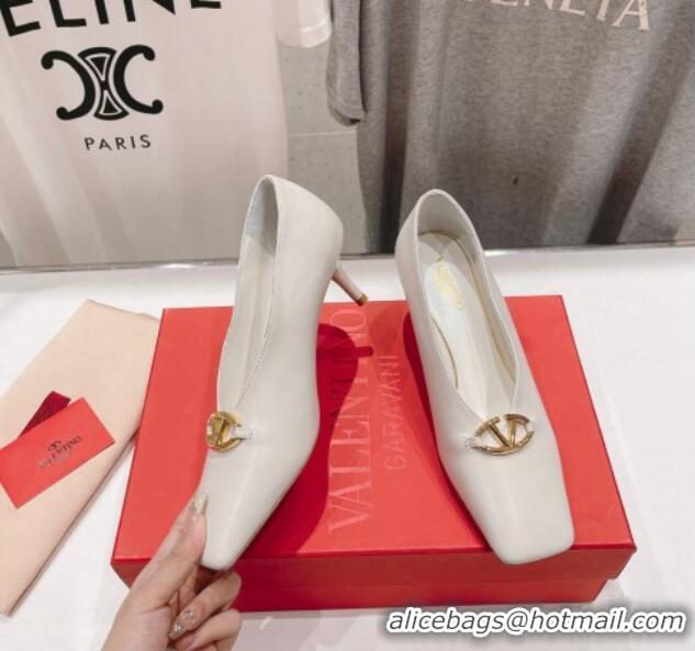 Best Grade Valentino The Bold Edition VLogo Square Pumps 6.5cm in Calfskin White 429181