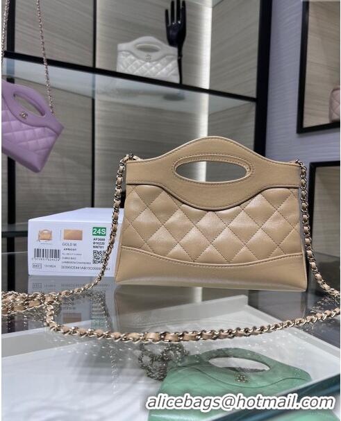 Buy Classic Chanel Shiny Lambskin East-West Mini 31 Shopping Bag AS3656 Beige 2024