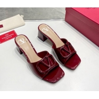 Trendy Design Valentino VLogo Patent Calfskin Heel Slide Sandals 6cm Burgundy 429033