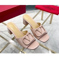 Sumptuous Valentino VLogo Patent Calfskin Heel Slide Sandals 6cm Light Pink 429042