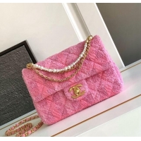 Grade Cheap Chanel Tweed Small Flap Bag with Chain and Pearls AS4384 Pink 2024