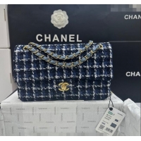 Promotional Chanel Classic Tweed Medium Flap Bag A01112 Navy Blue/White 2024