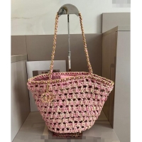 Buy Fashionable Chanel Straw Basket Chain Bag 040201 Pink 2024