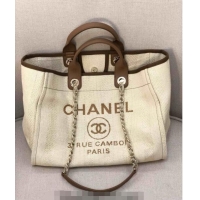 Top Design Chanel Deauville Mixed Fibers and Calfskin Shopping Bag A66941 Light Beige 2024