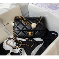 Luxury Classic Chanel Lambskin Mini Flap bag with Pearls Chain AS4868 Black 2024