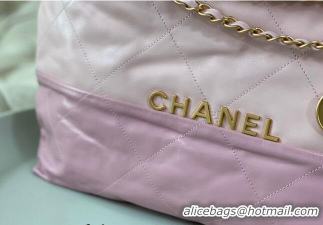 Top Quality Chanel 22 Shiny Calfskin Patchwork Shopping Bag AS3261 Light Pink/Purple 2024