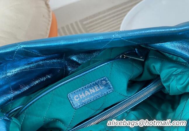 High Quality Chanel 22 Metallic Shiny Calfskin Shopping Bag AS3261 Blue2 2024