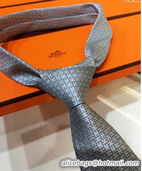 Hot Style Cheap Hermes Silk Tie in H Jacquard 05080 Grey 2023