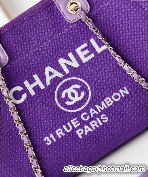 Inexpensive Chanel Deauville Mixed Fibers & Calfskin Small Shopping Bag AS3257 Purple 2024