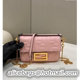 Fashion Fendi Baguette Mini Nappa Leather Bag 0135S Light Pink 2024 Top Quality