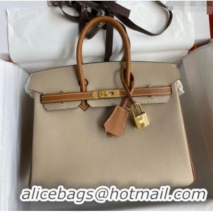 Super Quality Hermes Birkin 30cm Bag in Original Epsom Leather H30 Trench Coat Grey/Brown/Gold 2024 (Full Handmade)