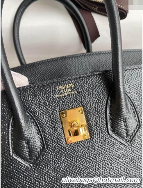 Popular Style Hermes Birkin 25cm Bag in Original Epsom Leather H25 Black/Gold 2024 (Full Handmade)