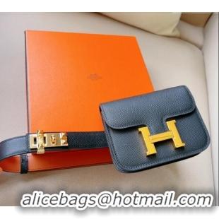 Super Quality Hermes Constance Slim Pouch Belt in Grained Calfskin with Gold Hardware 0706 Black 2024