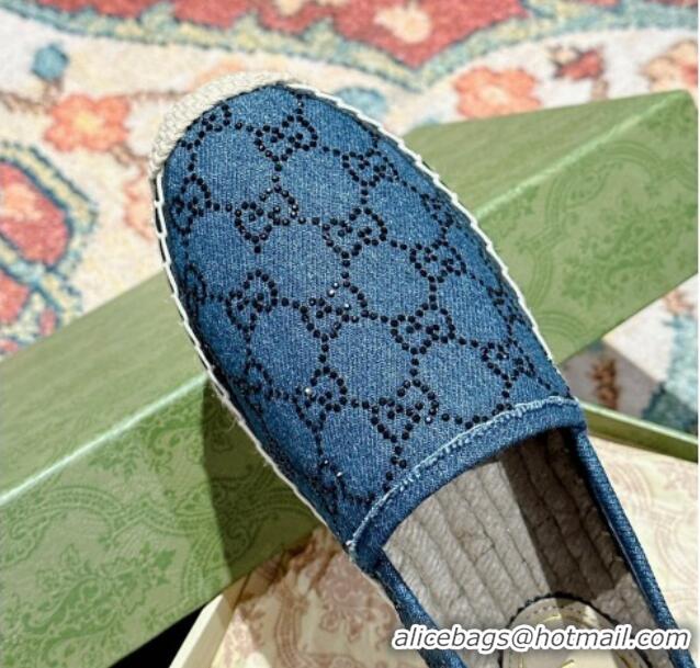 Classic Hot Gucci Espadrilles Flat in Strass GG Blue Denim 230118