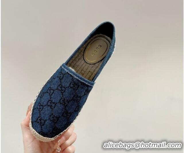 Classic Hot Gucci Espadrilles Flat in Strass GG Blue Denim 230118