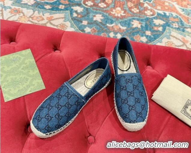 Classic Hot Gucci Espadrilles Flat in Strass GG Blue Denim 230118