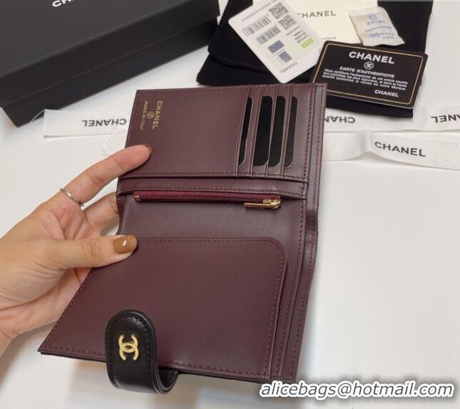 Top Quality Chanel Lambskin Passport Cover AP3196 Black/Gold 2024