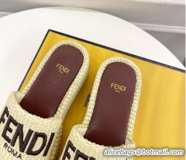 Unique Style Fendi Sunshine Wedge Slide Sandals in PP Straw Yellow 604189