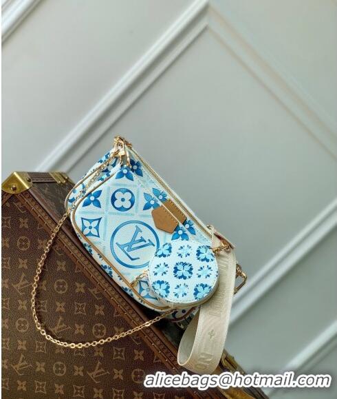 Luxurious Louis Vuitton Multi Pochette Accessoires Shoulder Bag in Monogram Tiles Canvas M25374 Lagoon Blue 2024